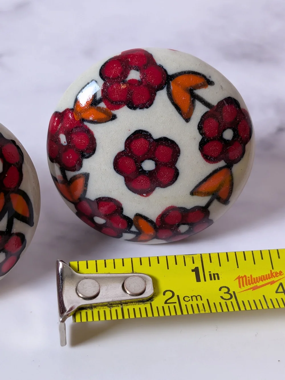 Hand-Painted Ceramic Drawer Knobs with Red Floral Design
